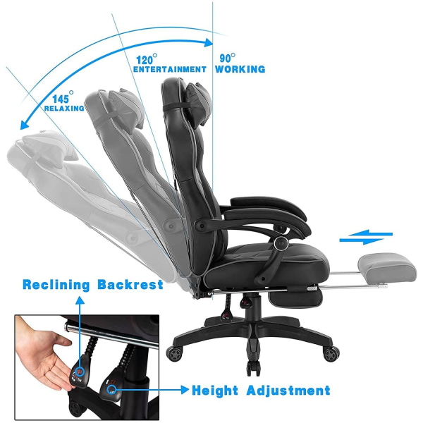 Rootz Ultimate Gaming Chair - Ergonomisk kontorstol - Justerbar computerstol - High-Density Foam Support - Justerbar højde 121cm-128cm - Sæde 56cm x 4