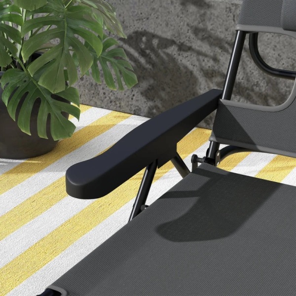 Rootz Garden Lounger - Solseng - Relax Lounger - Sammenklappelig - Vejrbestandig - Metalramme - Vandtæt - Mesh stof-polyester - Mørkegrå - 194cm x 72c