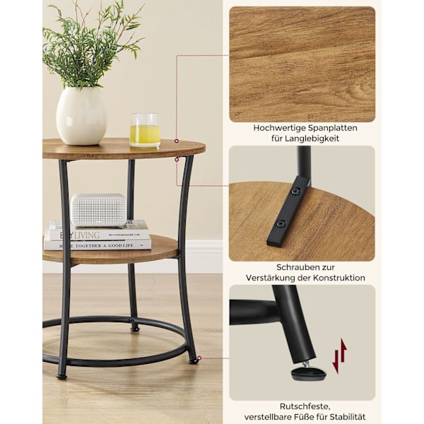 Rootz Rundt Sidebord - Valnød Sort - Spånplade stål - 30 kg Kapacitet - 55cm x 55cm - Moderne stuemøbler