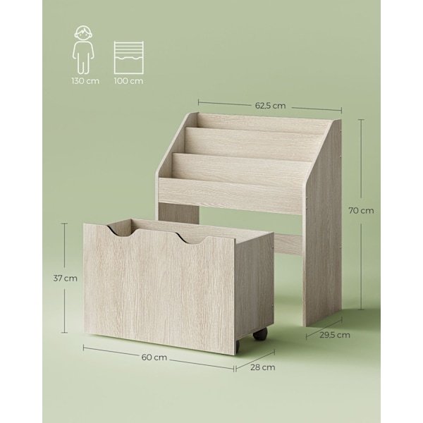 Rootz leksakshylla med 3 hyllor på hjul - Beige - MDF - Spånskiva - 29,5 cm x 62,5 cm x 70 cm - Mobile Organizer - Förvaringslösning för barn