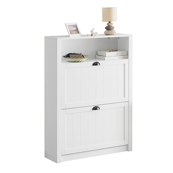 Rootz Vit Skoskåp med 2 flikar - Skotippare - Skobyrå - Robust MDF-konstruktion - Extra förvaringsfack - Kan fästas på väggen - 80cm x 110cm x 24cm