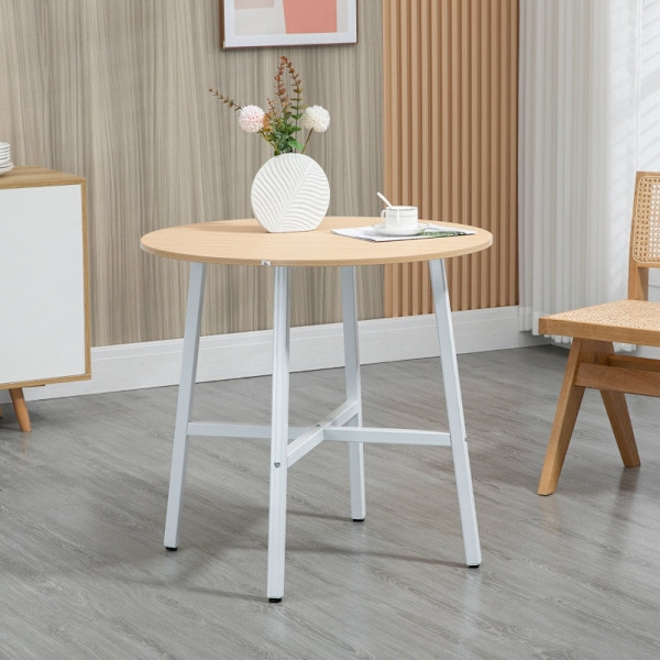 Rootz matbord - Runt köksbord - Modern stil - Bordsskiva i trä - Stabila metallben - 80 cm x 76 cm - Naturträ & Vit