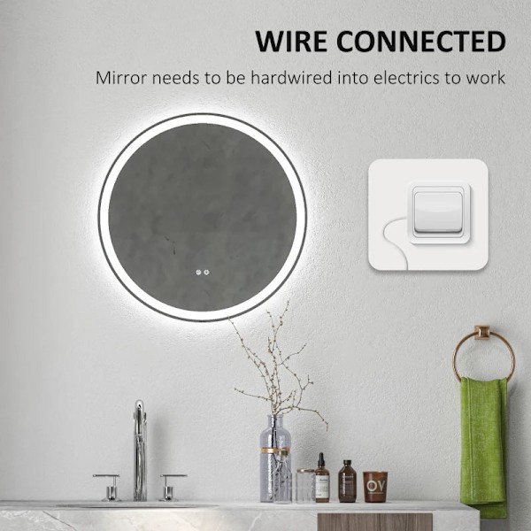 Rootz LED Badrumsspegel - Rund - Touchfunktion - Minnesfunktion - Ingen imma - Aluminiumram - Vit+Silver - 60 x 60 cm