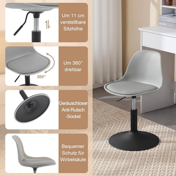 Rootz Barpall - Svängbar pall - Justerbar höjd - Mjukt PU-material - Stabil stålram - 41cm x 61-73cm x 39cm