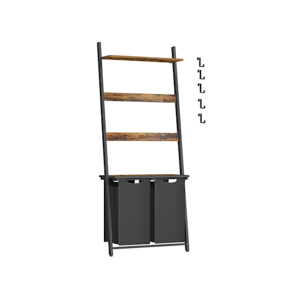 Rootz tvättsorterare med handduksställ - Vintage Brun - Klassisk svart - Spånskiva - Stål - Oxfordduk - 73 cm x 33 cm x 177 cm - 9,3 kg - 10 kg Överst
