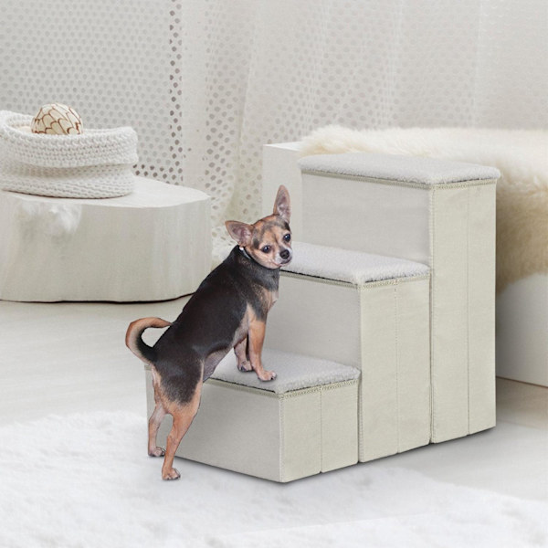 Rootz Pet Stair - Valkoinen - Suunniteltu puu, mokka, fleece - 15,75 cm x 21,26 cm x 18,89 cm