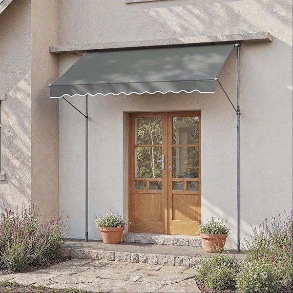 Rootz Clamp Balcony Awisning - Justerbar markis - Grå utdragbar tak - Pulverbelagd stål - 250 x 120 cm - Höjd: 220-300 cm