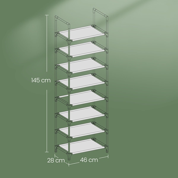 Rootz Schuhregal 8 niveauer - Skohylde - Skodabinet - Høj stabilitet - 46 x 28 x 145 cm