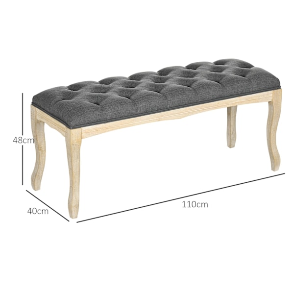 Rootz polstret bænk - polstret bænk - senge end sæde - optimal komfort - 110 cm x 40 cm x 48 cm - klassisk chic linned grå med hevea træben