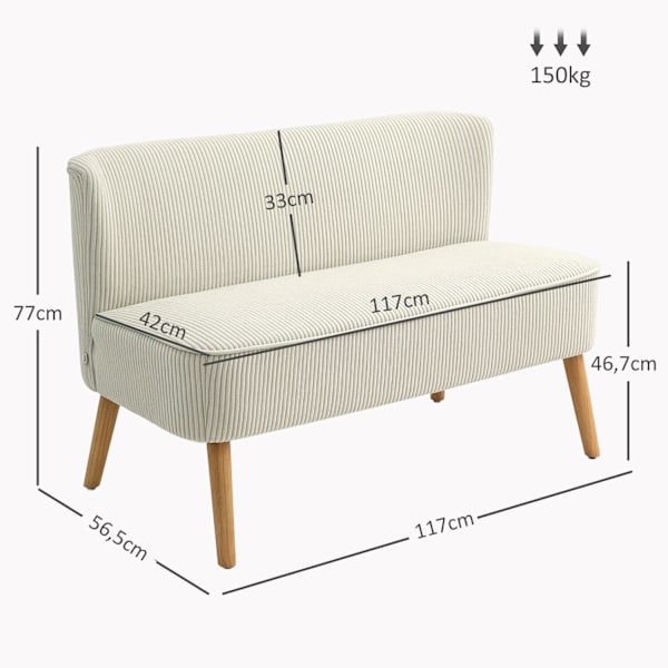 Rootz 2 -paikkainen sohva - Loveseat - Sohva - Pehmeä pehmuste - Easy Care -kangas - 117 cm x 56,5 cm x 77cm