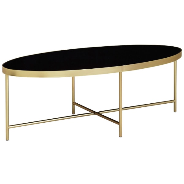 Rootz design sofabord glas sort - oval 110 x 56 cm med guldmetal