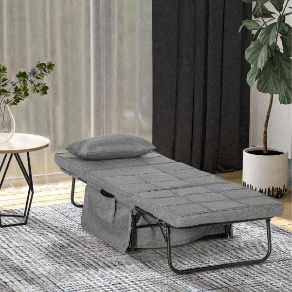 Rootz Folding Bed - 4-i-1 lænestol - Ottoman liggestol - Grå - 188 x 75 x 38 cm