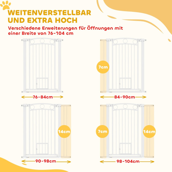 Rootz Justerbar Pet Gate - Stair Gate - Dog Gate - Secure Locking - 76-104W x 106H CM - Inkluderer kattedør