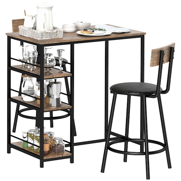 Rootz 3 -delat ätuppsättning med barbord - Small Kitchen Set - Space Saving Dining - Extra förvaring, 90 x 50 x 90,5 cm bord, 36 x 47 x 91 cm stolar