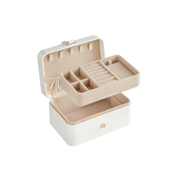 Rootz resesmyckeskrin - Organizerfodral - Kompakt förvaring - Lätt - Molnvit - Plast, papper med PU-beläggning, sammet - 11 cm x 16 cm x 8 cm - 0,3 kg