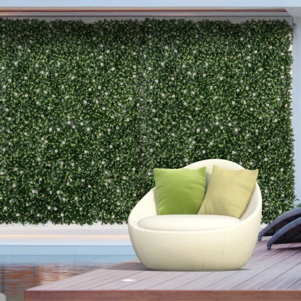 Rootz konstgjord växt - Vägghäck - UV-skydd - Sekretessskärm - Rhododendronblad - Designhäckväxt för trädgård utomhusdekor - Grön + Vit - 50 x 50 x 5