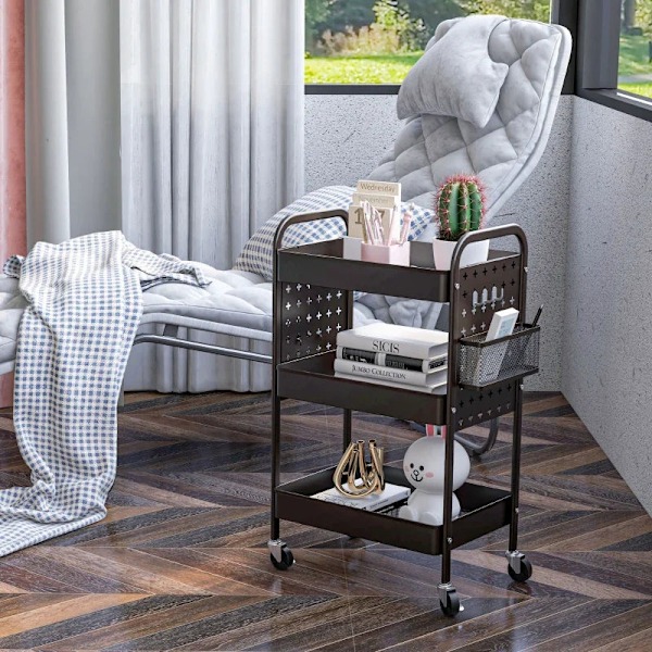 Rootz Multifunktionsvogn - Køkkenvogn - 3 hylder - 4 hjul - Sort - 53,5 cm x 30,5 cm x 75 cm