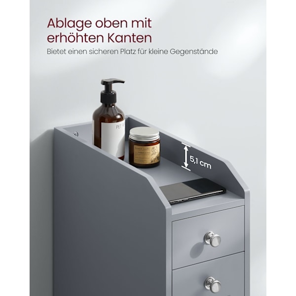 Rootz Dove Grey smalt badeværelsesskab - Opbevaringsskab - Organizer - MDF-materiale - Letvægts - Pladsbesparende - Nem montering - 40cm x 18cm x 70cm