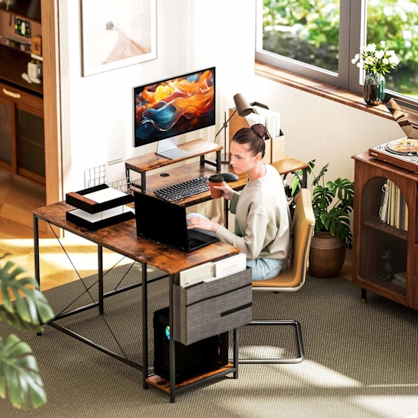 Rootz L -formet skrivebord - alsidig kontorbord - ergonomisk skærmstativ - justerbare hylder - 168 cm x 120 cm x 90 cm