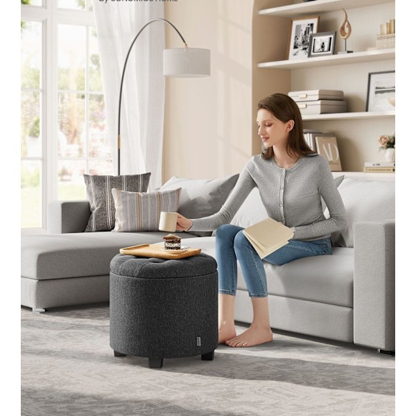 Rootz Opbevaring Ottoman - Fodstøttesæde - Pladsbesparende skammel - MDF-ramme - Linnedbetræk - 45 cm x 45 cm x 44,5 cm