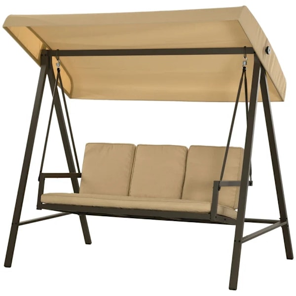 Rootz Garden Swing Chair - Hollywood Swing - Bænk Justerbar - Rygpuder - Solsejl - Sædehynde - Stål - Tekstlinje - Beige - Brun - 200cm X 125cm X 175c