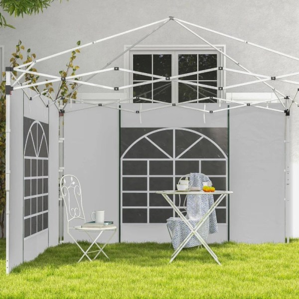 Rootz Gazebo - Sidopaneler - Byte av 2 sidor - Pop Up Gazebo - Med fönster och dörrar - Vit - 295W x 195H cm