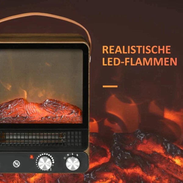 Rootz Elektrisk pejs - Pejs - Realistisk ild - Pejs med valnødlook - 2 varmetilstande - Op til 50° C - Overophedningsbeskyttelse - Mørk valnød/sort -