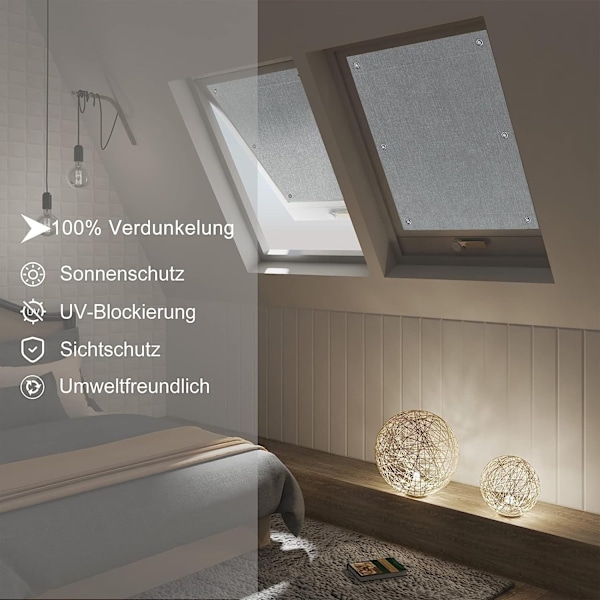 Rootz Skylight Blackout Rullegardin - Fjernbetjent sugekopper - Uigennemsigtigt stof - 100 % solbeskyttelse - Polyester - Nem at samle - Valgbar størr