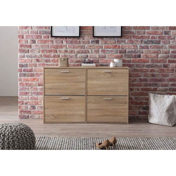 Rootz Modern 120 x 81 x 24 cm Puinen kenkäteline Sonoma 4 lokeroa - Kenkäkaappi yläkaappi hyllyllä - Design kenkäkippisäilytys - Käytävän rintakehä ko