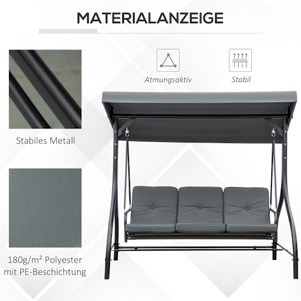 Rootz 3 Seat Swing Bench - Veranda Swing - Garden Swing - Sun Protection - Vandtæt baldakin - 195 cm x 117 cm x 175 cm