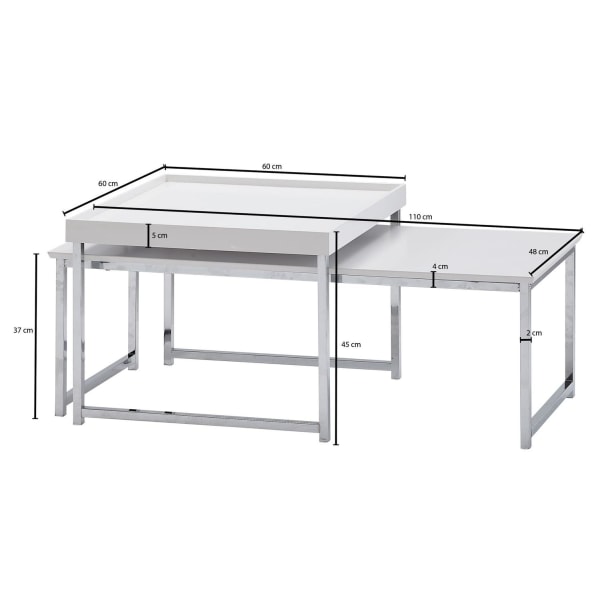 Rootz Set med 2 Trä - Metall Soffbord Fyrkantigt Vit Modernt - Sidobord 2-delat - Design vardagsrumsbord - Träbord häckningsbord