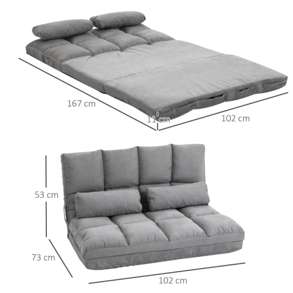Rootz 2-i-1-gulvstolseng - Justerbart ryglæn - Sovesofa - Høj komfort - Holdbar stålramme - 102L x 73W x 53H cm (Sofa) / 102L x 167W x 11H cm (Senge)