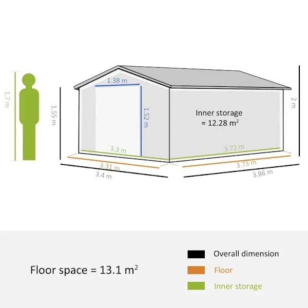 Rootz Garden Shed - Förvaring Garden Shed - Shed - Grå - 12,5 X 11,1 fot