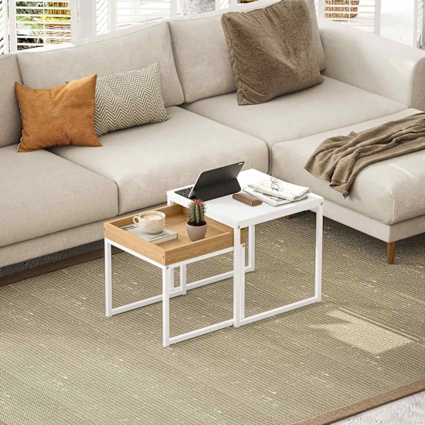 Rootz Modern soffbordsuppsättning av 2 - soffa bordsuppsättning - vardagsrumsbord - hållbar MDF & metall - 45x45x45cm (stor), 40x40x40cm (liten)