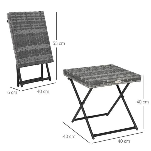 Rootz Trädgårdsbord - Rottingeffekt hopfällbart sidobord - Grå - 40 x 40 x 40 cm