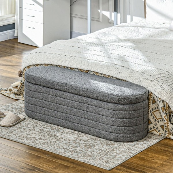 Rootz Vadderad sängbänk - Förvaring Ottoman - Fönstersäte - 100 % polyester - Eucalyptus träram - 116cm x 41cm x 40,5cm