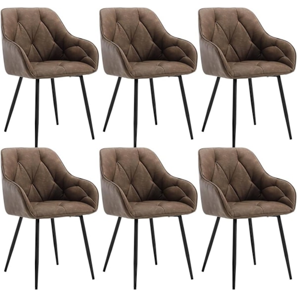 Rootz matstolsset med 6 - Vintage stolar i konstläder - Bekväma sittplatser - Robusta metallben - Ergonomisk design - 56 cm x 83,5 cm x 53 cm