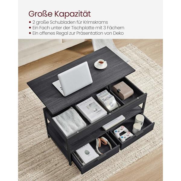 Rootz Justerbart Sofabord - Antracit Grå-Ink Sort - Spånplade stål - Stort 50 x 100 cm - Højde 48-63 cm - Letvægt 25,6 kg - Max belastning 136 kg