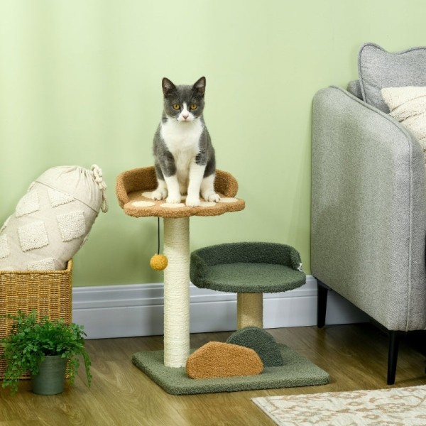 Rootz PawHut Liten skrapstolpe - Cat Scratcher - Feline Play Tower - Ultimate Comfort - Dubbelsängar - Bollleksaker - 43W x 39D x 52H cm