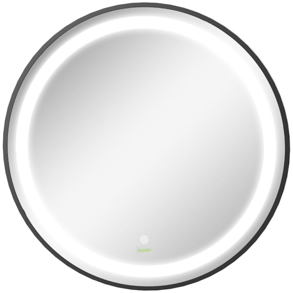 Rootz rund badrumsspegel - LED-upplyst sminkspegel - Väggmonterad sminkspegel - Aluminiumram - 60 cm x 4 cm - Svart