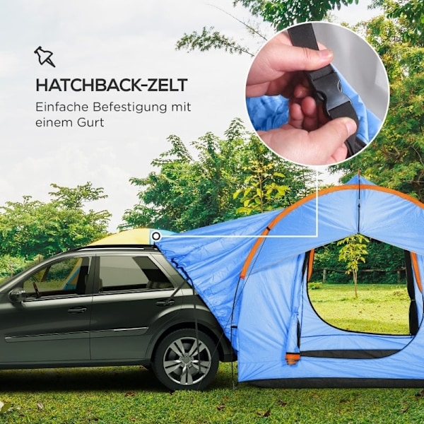 Rootz Biltält Campingtält - Bilskydd - Utomhustak - 3 dörrar - Väderbeständig - 239cm x 210cm x 210cm - Orange + Blå