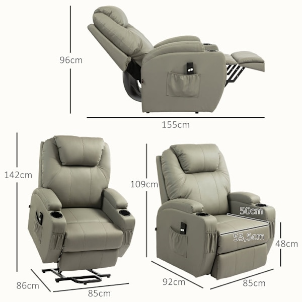 Rootz Elektrisk stand-up tv hvilestol - Biografsæde - Remote Control Recliner - Seniorstol - 85cm x 92cm x 109cm