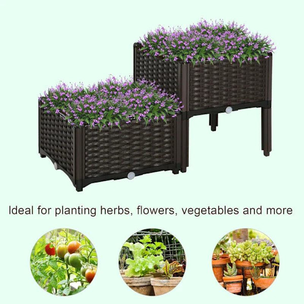 Rootz Garden Planter Box - Upphöjd bädd - Dräneringshål - Blomlåda - Utomhus - Brun - 40 x 40 x 44cm