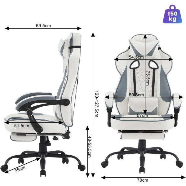 Rootz Ultimate Gaming Chair - Ergonomisk kontorstol - Computerstol - Forbedret komfort med indbyggede fjedre - Pletbestandigt læderstof - Justerbart o