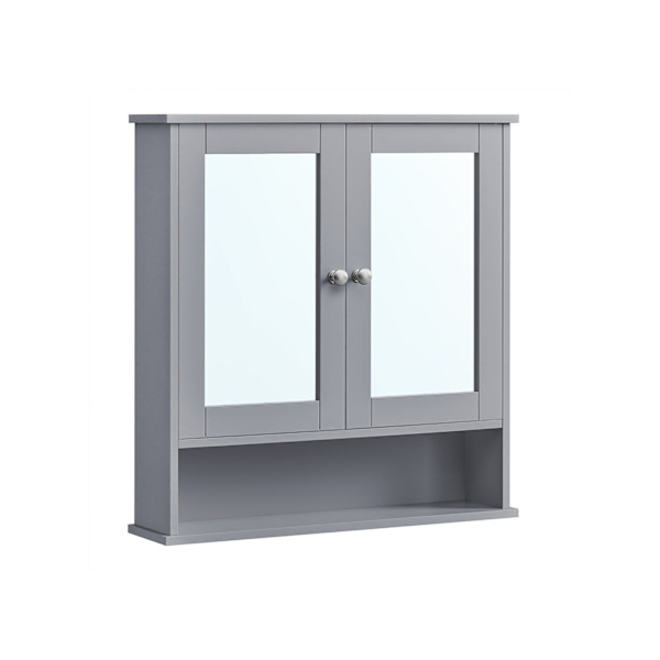 Rootz Dove Grey Spejlskab - Badeværelsesopbevaring - Vægmonteret organisering - MDF-konstruktion - Rummeligt interiør - Nem montering - 13 cm x 56,5 c