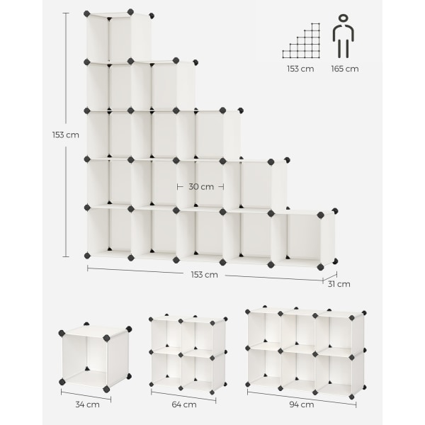 Rootz 16 Cube Organizer - Opbevaringshylde - Rumdeler - PP-plast - Metalramme - Cremehvid - 153cm x 153cm x 31cm - Nem montering - Alsidig organiserin