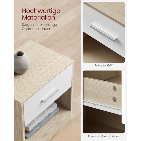 Rootz spånplade sidebord - Natural Beige Classic White - Natbord - Natbord - Robust konstruktion - Rigelig opbevaring - Nem montering - 28cm x 39cm x