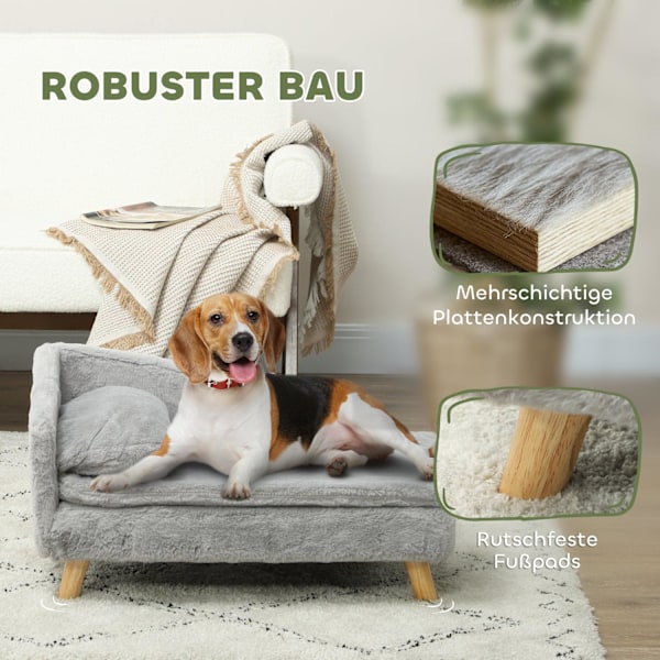Rootz Dog Sofa - Pet Couch - Caninsäte - Mjuk plyschkomfort - 70 x 42,5 x 38,5 cm grå
