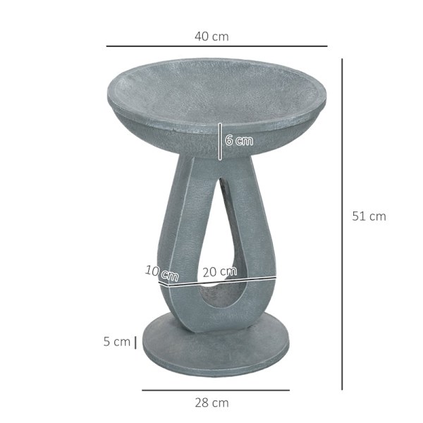 Rootz Bird Bath Water Drinker - Havefugleføder - Udendørs fuglebassin - Elegant design - Holdbar harpiks - Multifunktionel - 40 cm x 40 cm x 51 cm - G