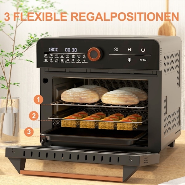 Rootz Mini Oven Air Fryer - Retro brödrost - Multifunktionell spis - 17 förinställningar - 20L Kapacitet - 40-220°C - 36cm x 37cm x 34,5cm